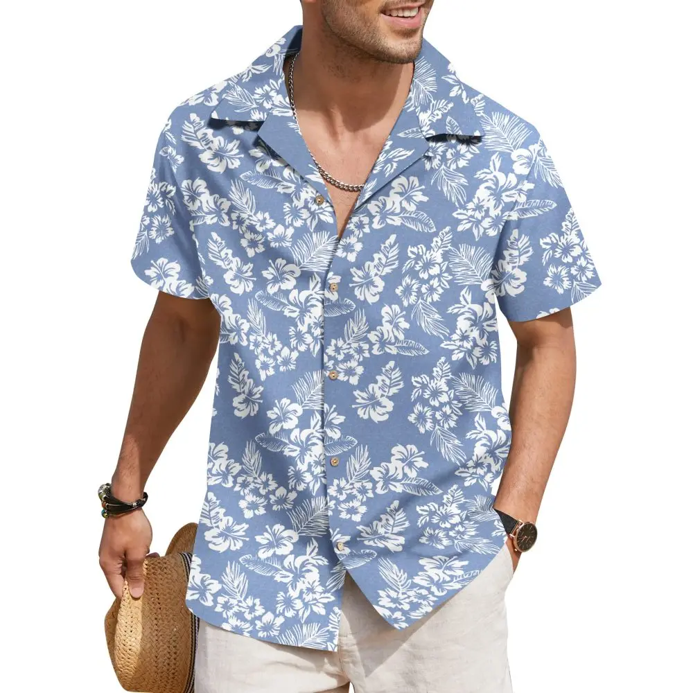 Hawaiian Shirt for Men Shirts Tropical Plants 3D Print Beach Summer Button Shirt Men's Vacation Breathable Short Sleeved Shirt