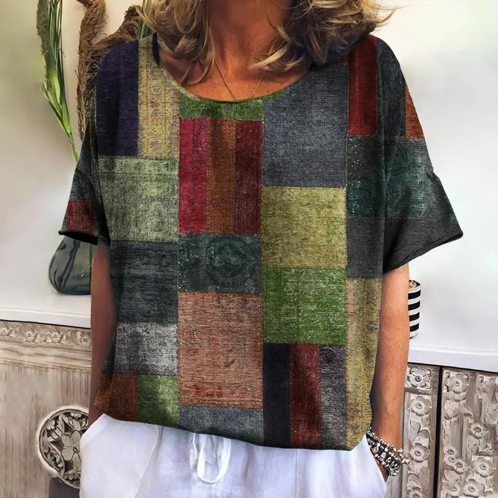 Summer Plaid T Shirt For Women O Neck Casual Sweatshirt New Tees Harajuku Clothing Loose Short Sleeve Blouse Female Fashion Tops image 6