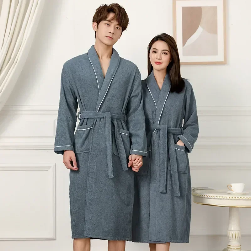 

Towel Couples Thick Cotton Bath Bathrobe Weight Robe 100% Women Sleepwear Robes Absorbent Hotel Gown Light Long Men Terry