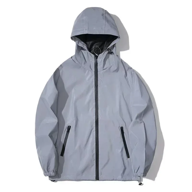 Plus Size 6XL 7XL 8XL Men's Reflective Jacket Big Size Outdoor High Visibility Hooded Windproof Coats Cycling Running Clothes