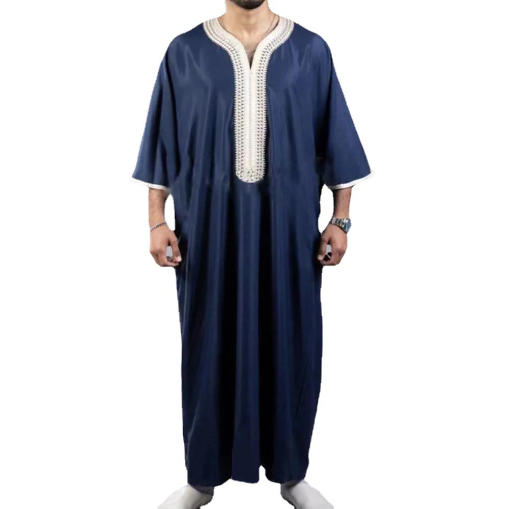 2025 New Traditional Muslim Clothing Eid Middle East Jubba Thobe Men Thobe Arab Muslim Robes with Long Sleeves Gifts for Husband