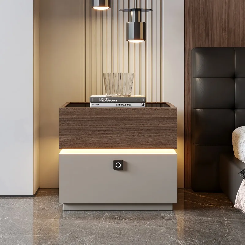 

Drawers Bedroom Bedside Table Mobile Cabinets Librero Luxury Wood Fingerprint Lock Nightstand Organizer Muebles Trendy Furniture
