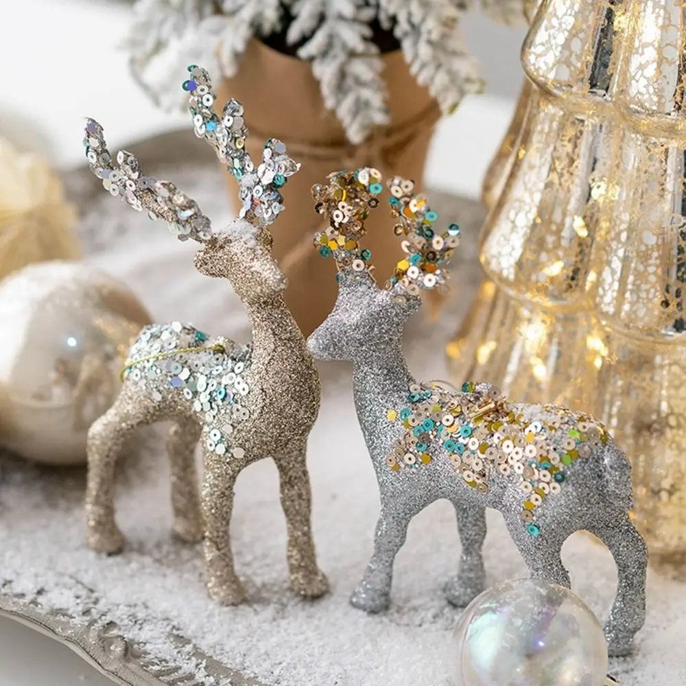 Creative White Simulation Glittering Reindeer Hanging Decorative Christmas Elk Decorations Small Xmas Tree Pendant Home