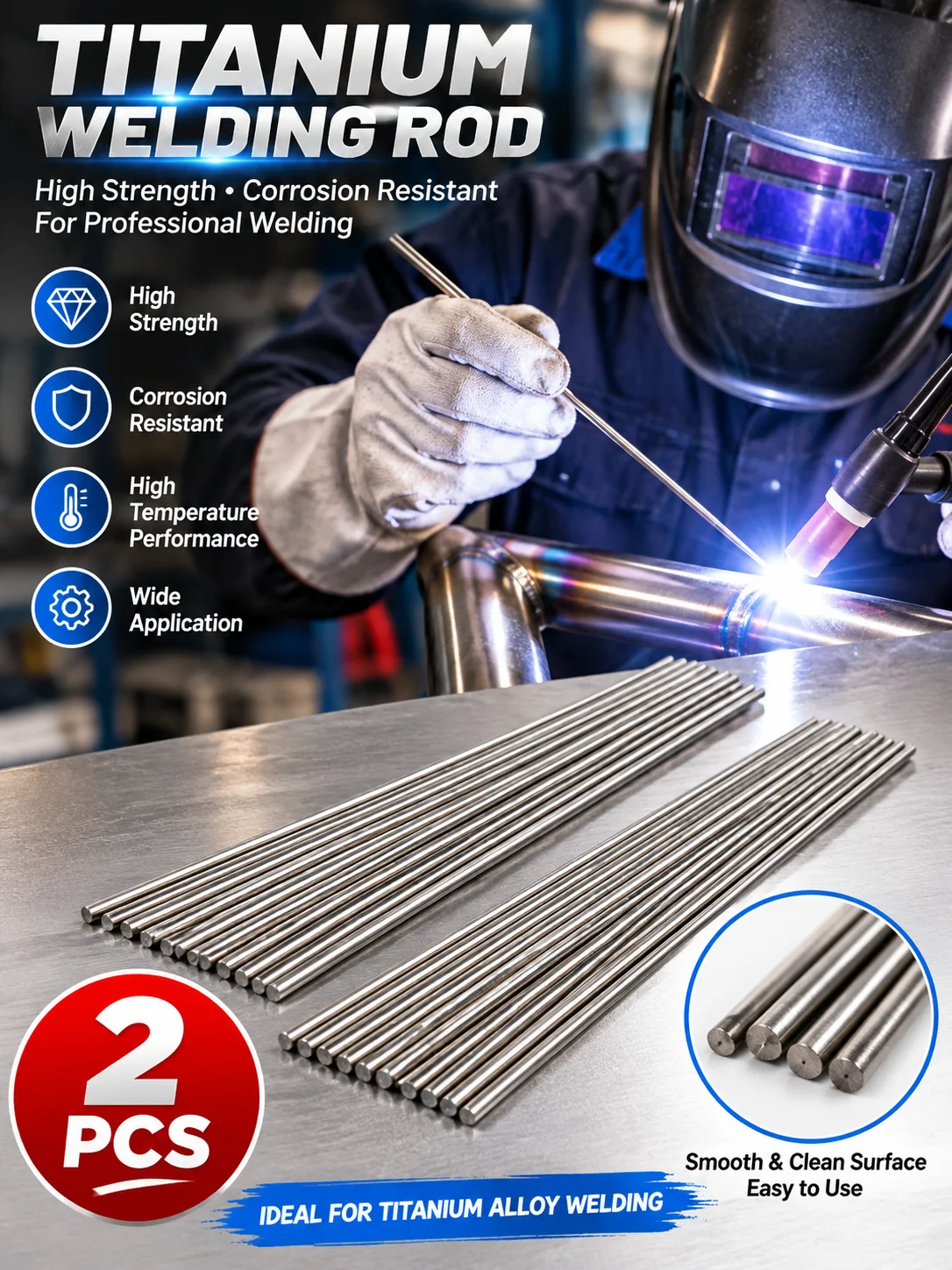 2Pcs Titanium TIG Welding Rod Pure Titanium Alloy Filler Wire High Strength Corrosion Resistant For Titanium Welding