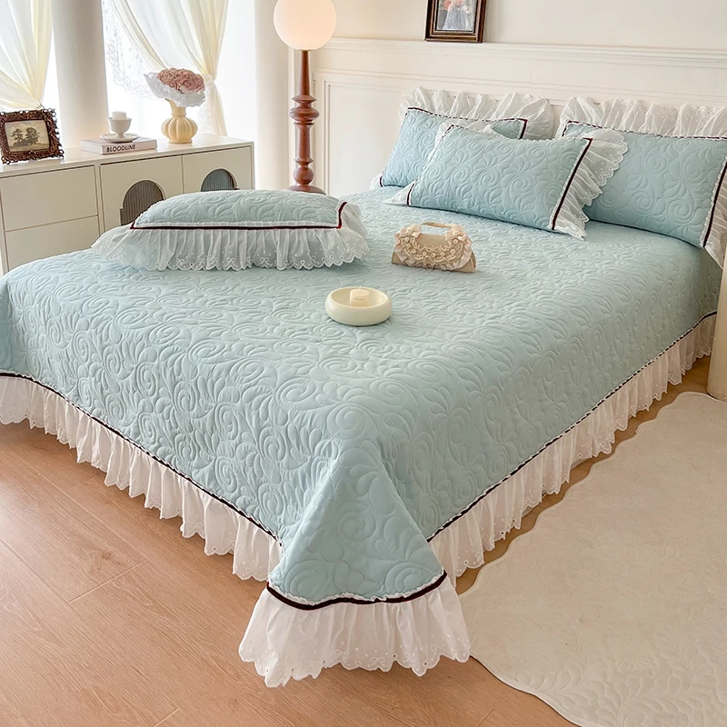 

AI WINSURE-Elegant Lace Quilted Bedspread, Cotton, King, Double Size, Queen, Soft Bed Cover with 2 Pillowcases, 3Pcs