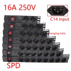 PDU Power Strip Distribution Unit Sockets Network Cabinet Rack 2-8 Ways EU German Socket Outlets C14 Input Surge Protection