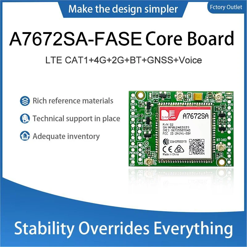 

SIMcom A7672SA-FASE CAT1 Core Board LTE CAT1 4G + 2G + Voice + BT + GNSS A7672SA-FASE