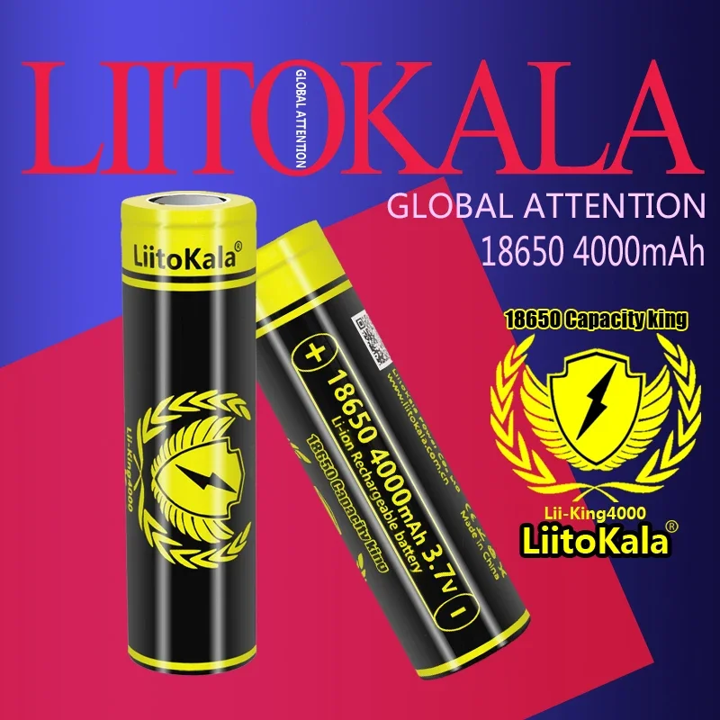 1-40pcs LiitoKala Lii-King4000 3.7V 18650 4000mAh 12A Discharging Rechargeable Batteries For Flashlight batteries