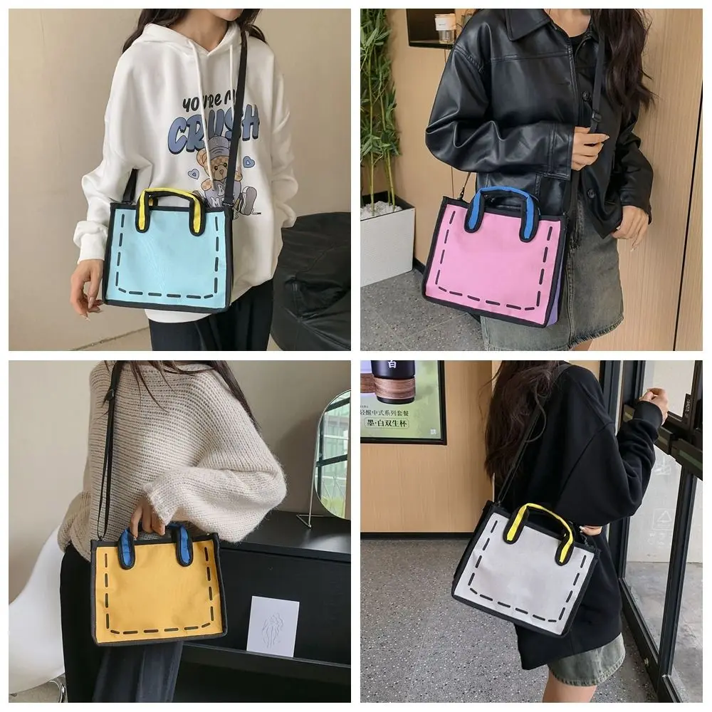 

All-match Cartoon 2D Printed Tote Bags Creative Comic Shoulder Bags Portable Graffiti Messenger Bags