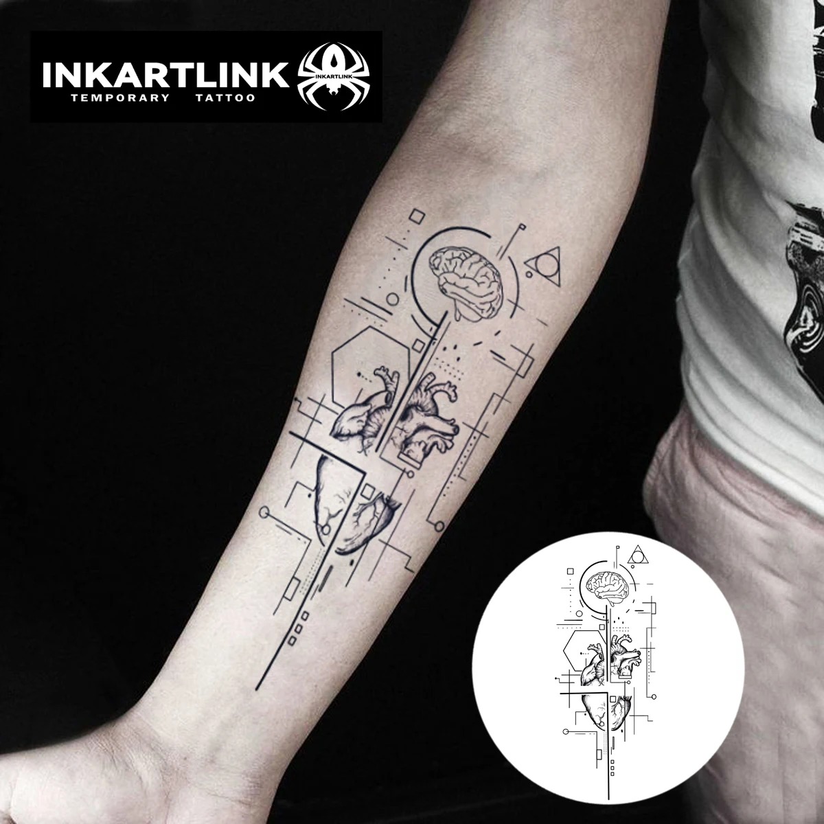 The World Of Heart And Brain Temporary Tattoo,Lasts To 15 Days New Technology Magic Waterproof Semi Permanent Sticker.