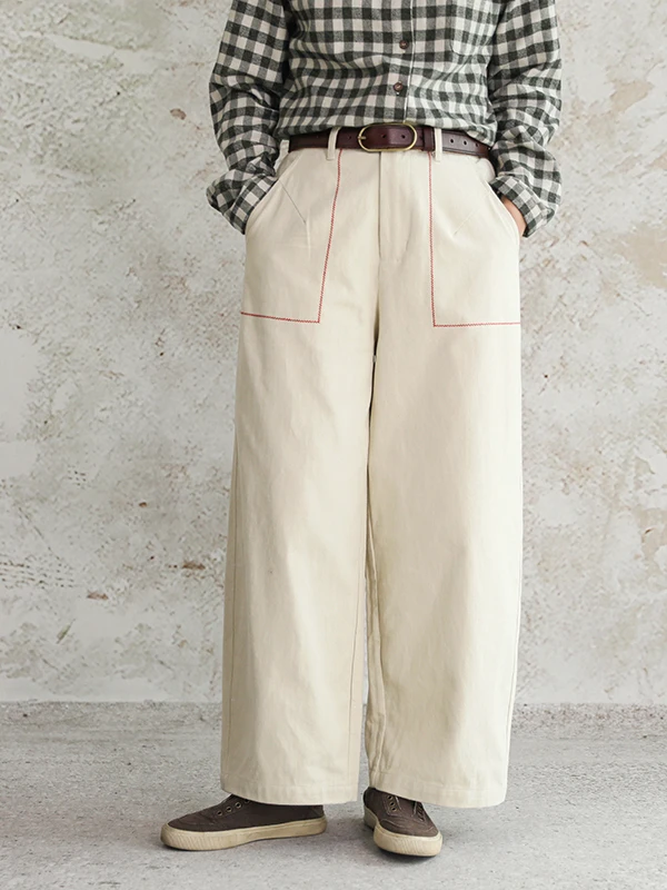 

Белые свободные повседневные брюки из 100% хлопка для женщин, с высокой талией, прямые, модные, стройнящие, длинные, новинка 2026 года