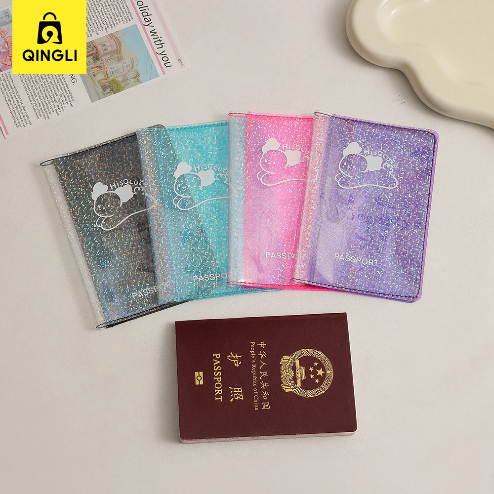 New Exquisite Laser Transparent Passport Cover Travel Accessories Cartoon PVC Sparkling Translucent Ultra-thin Passport Holder