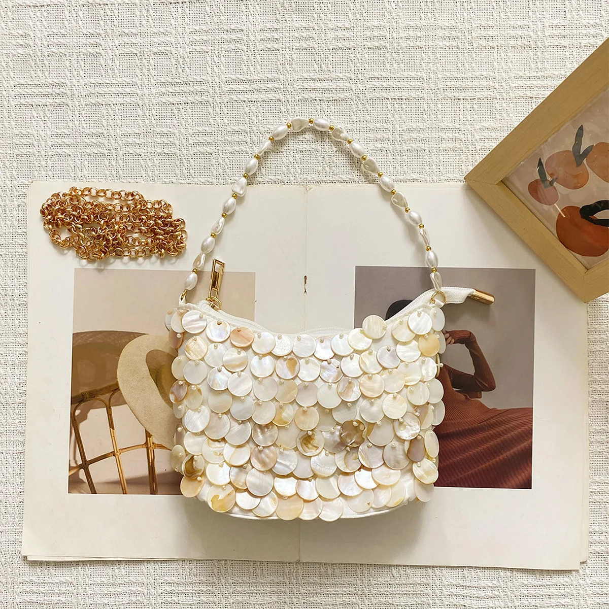 

Luxury Shell Plate Women's Handbag Handmade Sea Beach Bags for Women Shoulder Crossbody Bag Elegant Party Wedding Evening Bag
