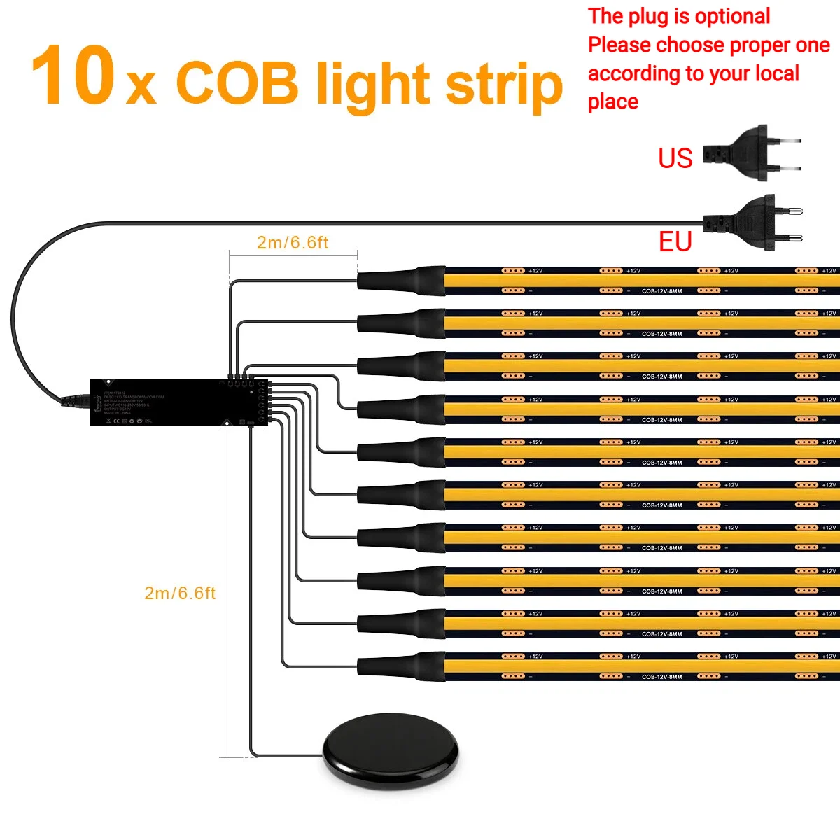 2/4/6/10 PCS Zwart PCB COB LED Strip Verlichting Set Knipbare Strip Met 20 MM Board Doordringbare Dimbare Touch Schakelaar Voor Kast
