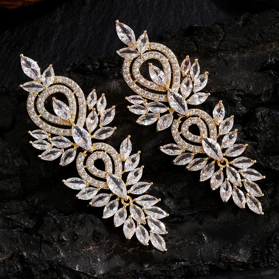 ZAKOL Luxuriöse Blattförmige Marquise Zirkon Lange Tropfen-Ohrringe Glänzende Zirkonia Brautschmuck Damen Hochzeit Party Schmuck Accessoires – Detail 2