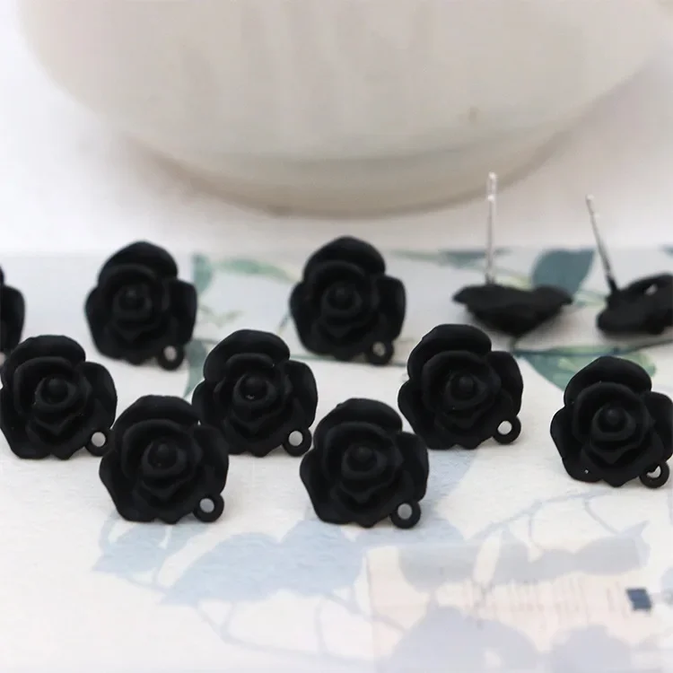 10pcs Black Flower Earrings Connectors Alloy Stud Earrings Base Earrings Hooks for Diy Jewelry Making Findings Accessories