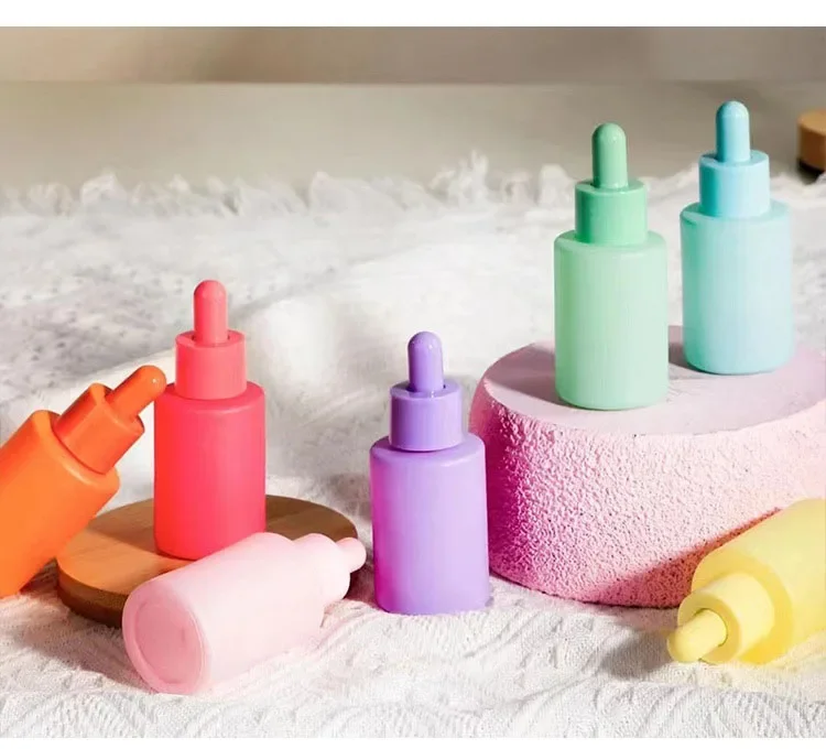 30ml Kleurrijke Matglas Macaron Druppelflessen Roze/Geel/Groen Essentiële Olie Essentie Vloeibare Flesjes Pipet Cosmetische verpakkingen