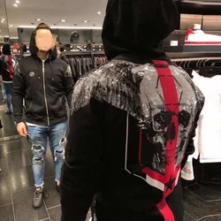 Men new pure cotton sweater skull head wings diamond fashion autumn and winter coat zipper hip-hop hooded slim jacket ins Luxury