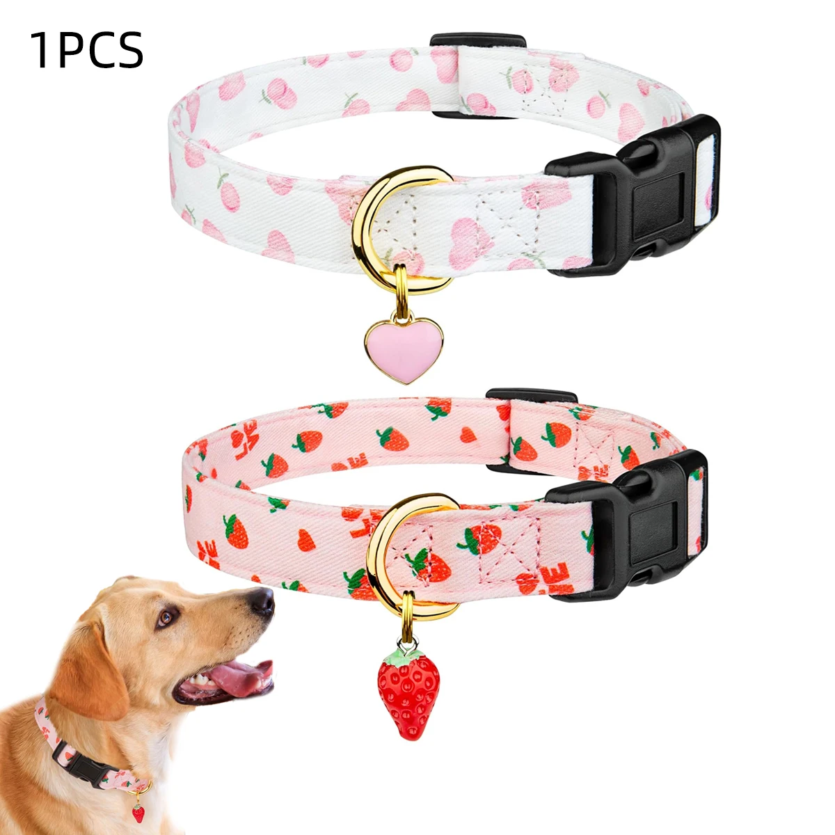 

Solid Cotton Dog Collar Cute Heart And Strawberry Pendant Design Small Medium Large Dogs Collar Handmade Pendant Pet Cat Puppies