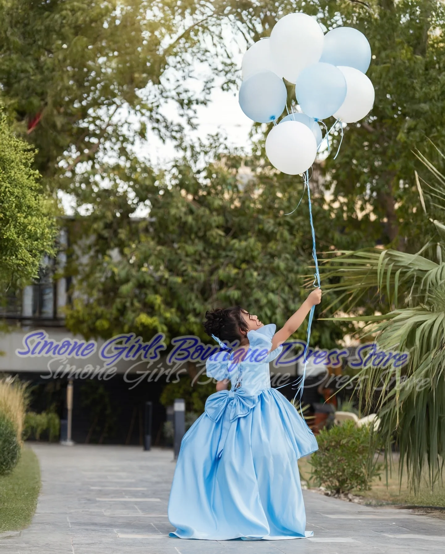 Vestido de princesa azul con mangas abullonadas, vestido de niña de flores para fiesta de cumpleaños, recuerdos formales, ceremonias de boda, actuaciones de baile