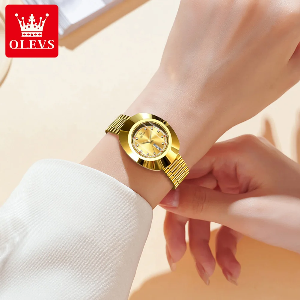 OLEVS 7017 Elegant Brand Women\'s Watch Luxury Diamond Rhombus Mirror Waterproof Quartz Watch Gold Dress Bracelet Women\'s Watch