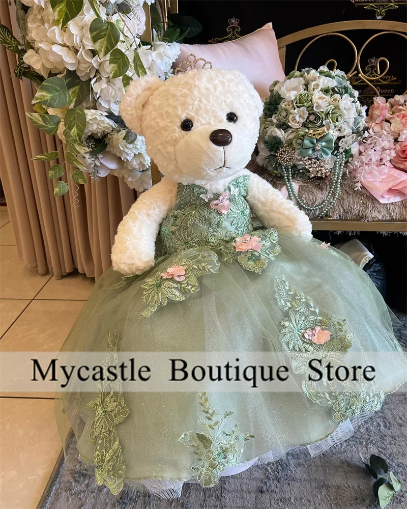 Vestido de oso de peluche para quinceañeras con apliques de encaje verde, Mini vestidos para quinceañeras con cuentas y lazo, personalizados, 2025