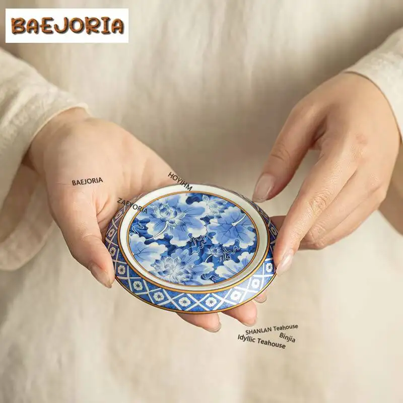 Blue And White Orchid Lotus Flower Teapot Cover Holder Vintage Cover Frame Lid Bracket Zisha Pot Lid Shelf Tea Ceremony Gifts