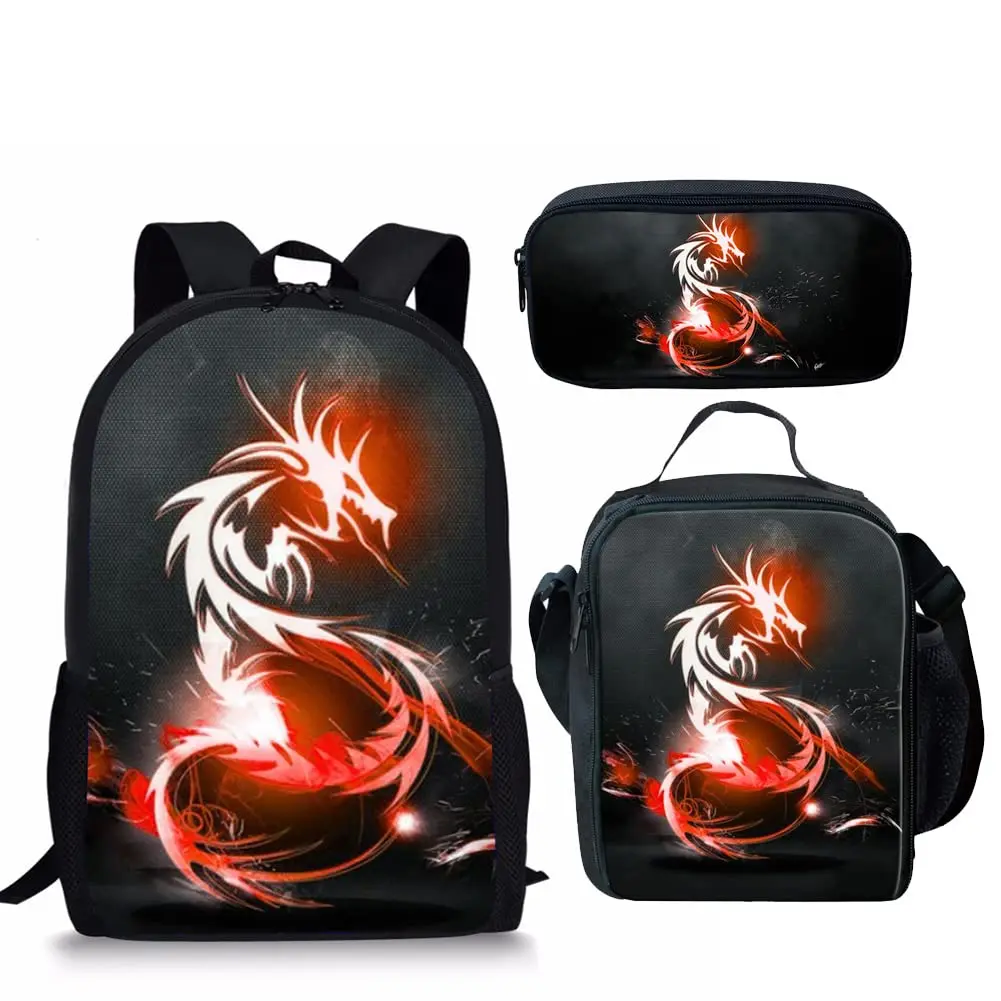 Cool Cartoon Flame Design Brand Large Capacity Backpack Messenger Bag Pencil Case Teen Casual Fashion Outdoor Travel Knapsack