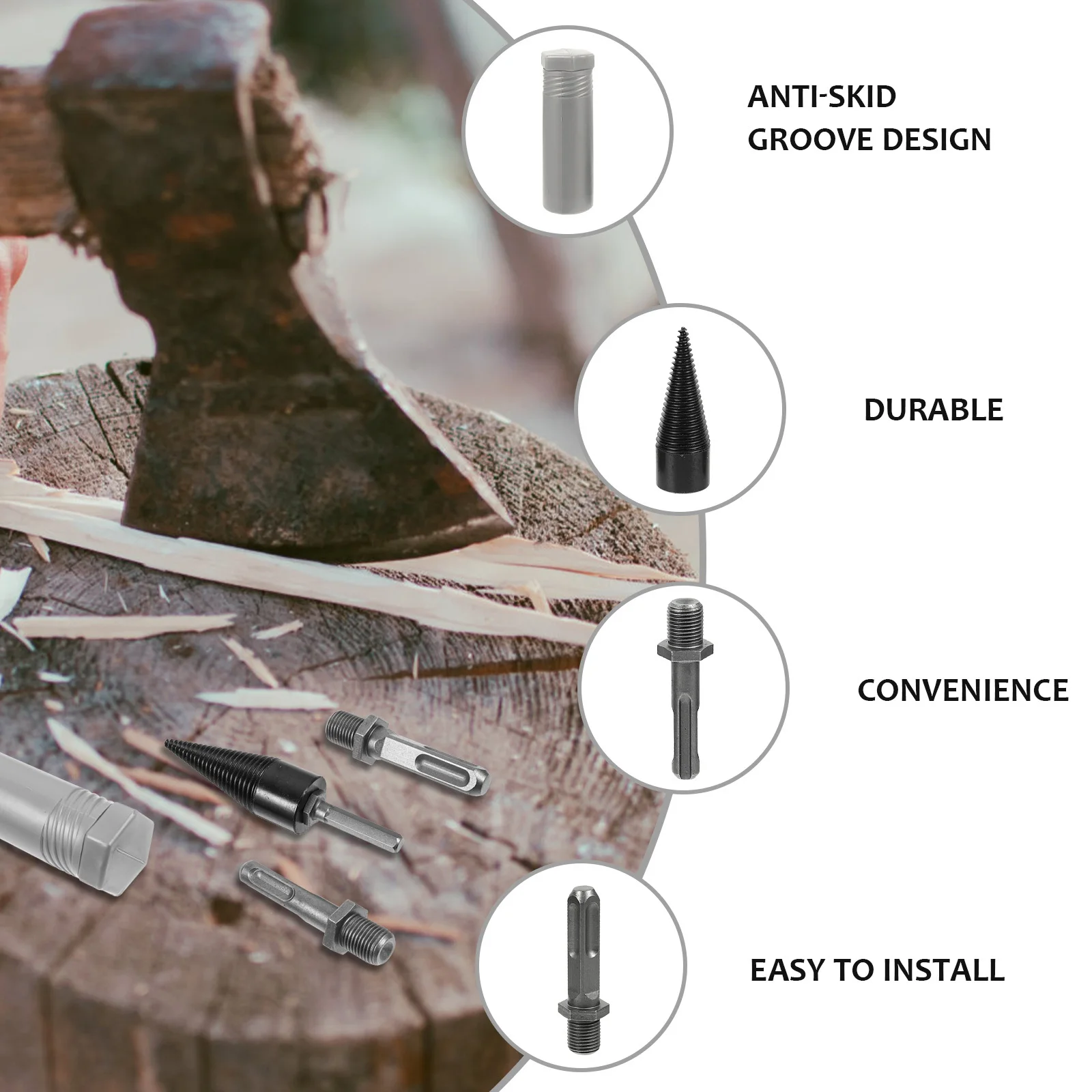 

4Pcs Splitting Wood Cone Drill Bits Firewood Splitter Steel Woodworking Tool High Hardness Durable Splitting Wood Drill Bit