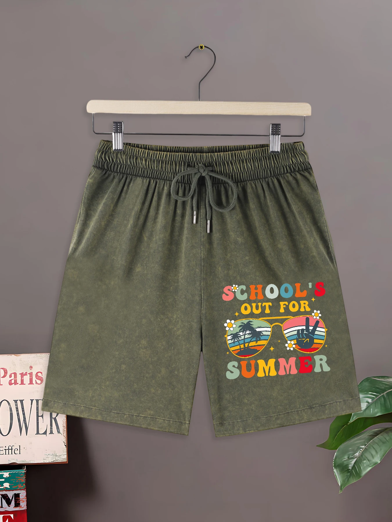 

School'S Out For Summer Printing Men Youthful Washed Pants Commute Basics Cotton Bottom Hip Hop Street Trendy Sportpants