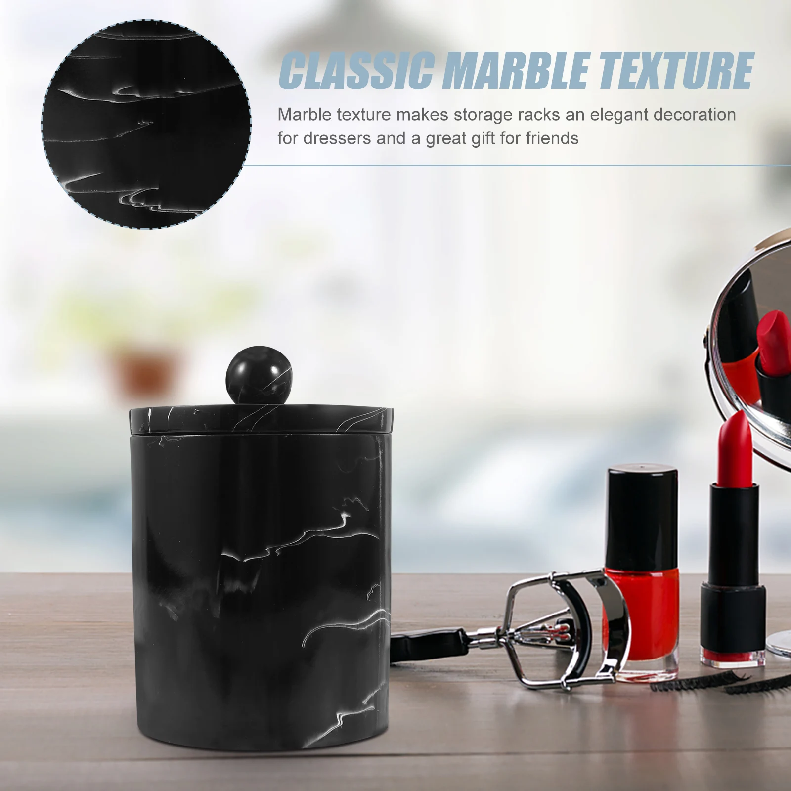 

Resin Marble Vein Storage Box With Lid Household Cotton Swab Organizer Toothpick Box Desktop Tool Container Dustproof