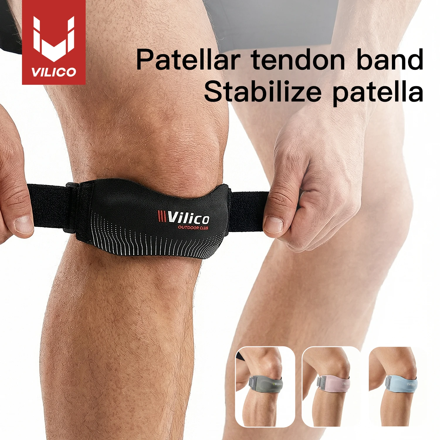1 Stück VILICO Kniescheibensehnenband Verstellbarer Kniegurt Stabilisator für Laufen Basketball Sport Knieschmerzen Linderung