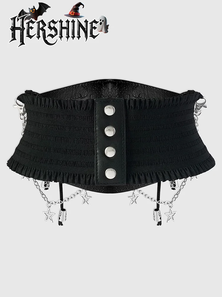 HERSHINE Women's Fashion Black Cross Chain Elastic Wide Waist Belt, Y2K Gothic Punk Harajuku Rock Hip Hop Style，spring，summer