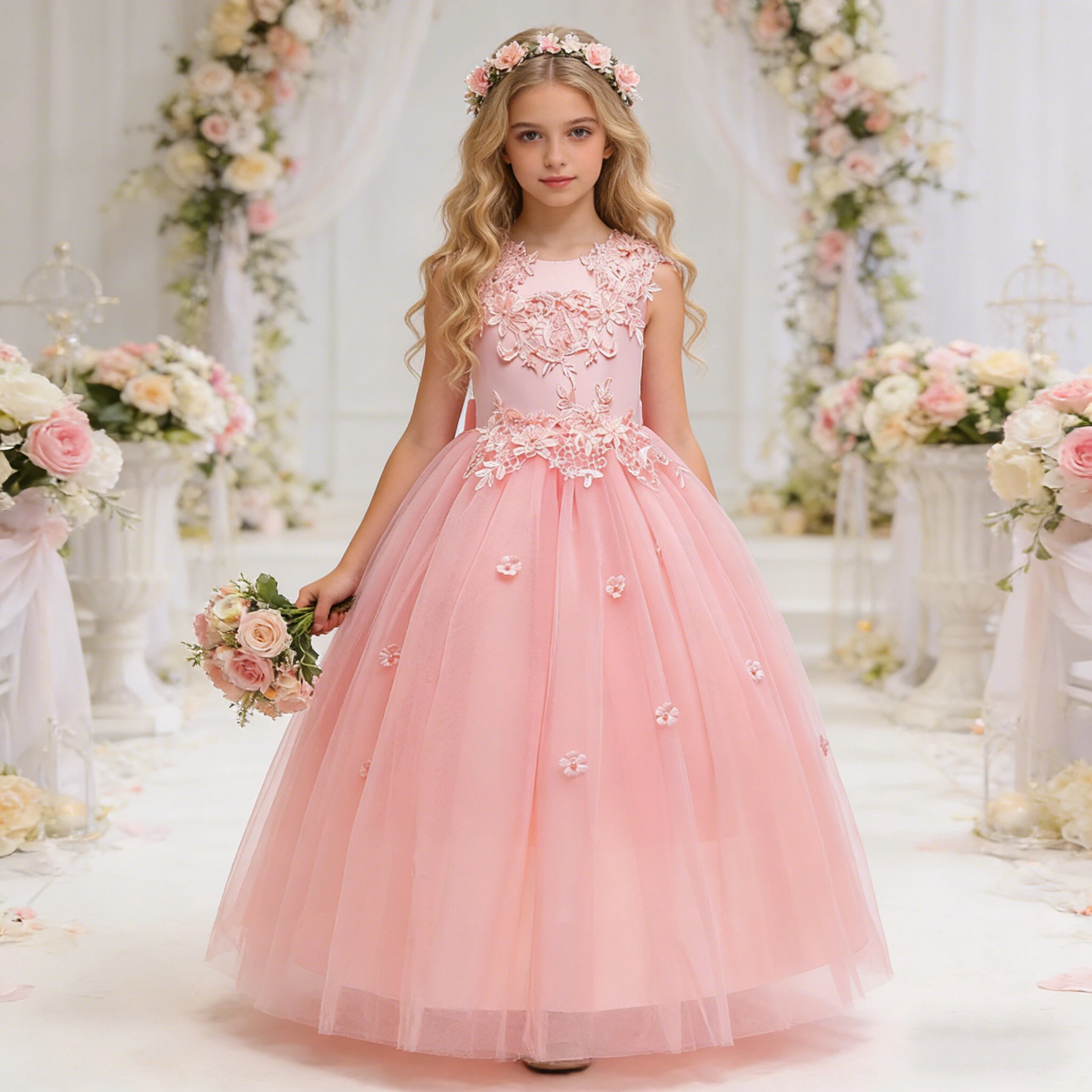 

Летнее платье с цветочным узором для девочек-подружек невесты, элегантное платье для крещения, свадьбы, выпускного вечера, праздничное платье для девочек, костюм с бантом на день рождения