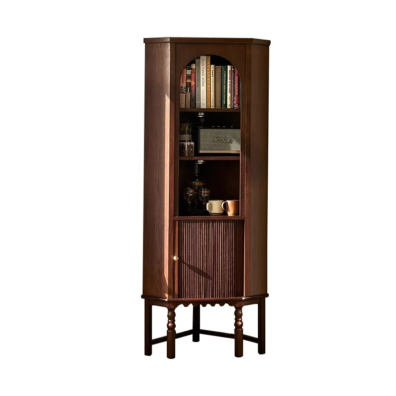 

French retro solid wood living room corner cabinet corner cabinet medieval triangular dining side cabinet integrated against