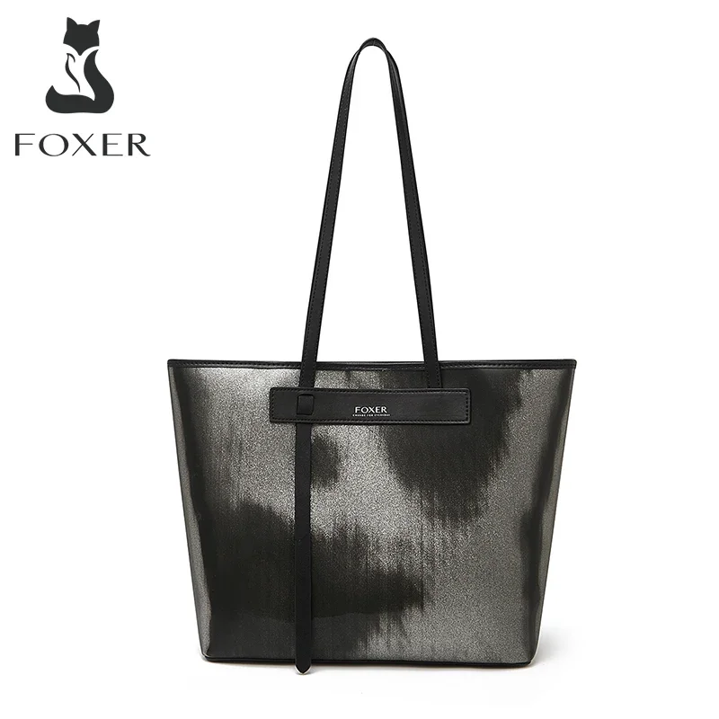 FOXER Brand Women High Capacity Handbag Fashion Shoulder Bag PU Leather Fit Small Laptop Top Handle Bag Lady Office Travel Totes