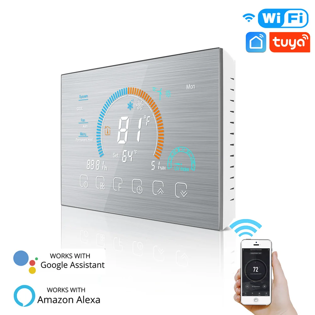 Smart WiFi Heat Pump Thermostat 24VAC Programmable Temperature Controller Room  Tuya/Smart Life APP Alexa Google home