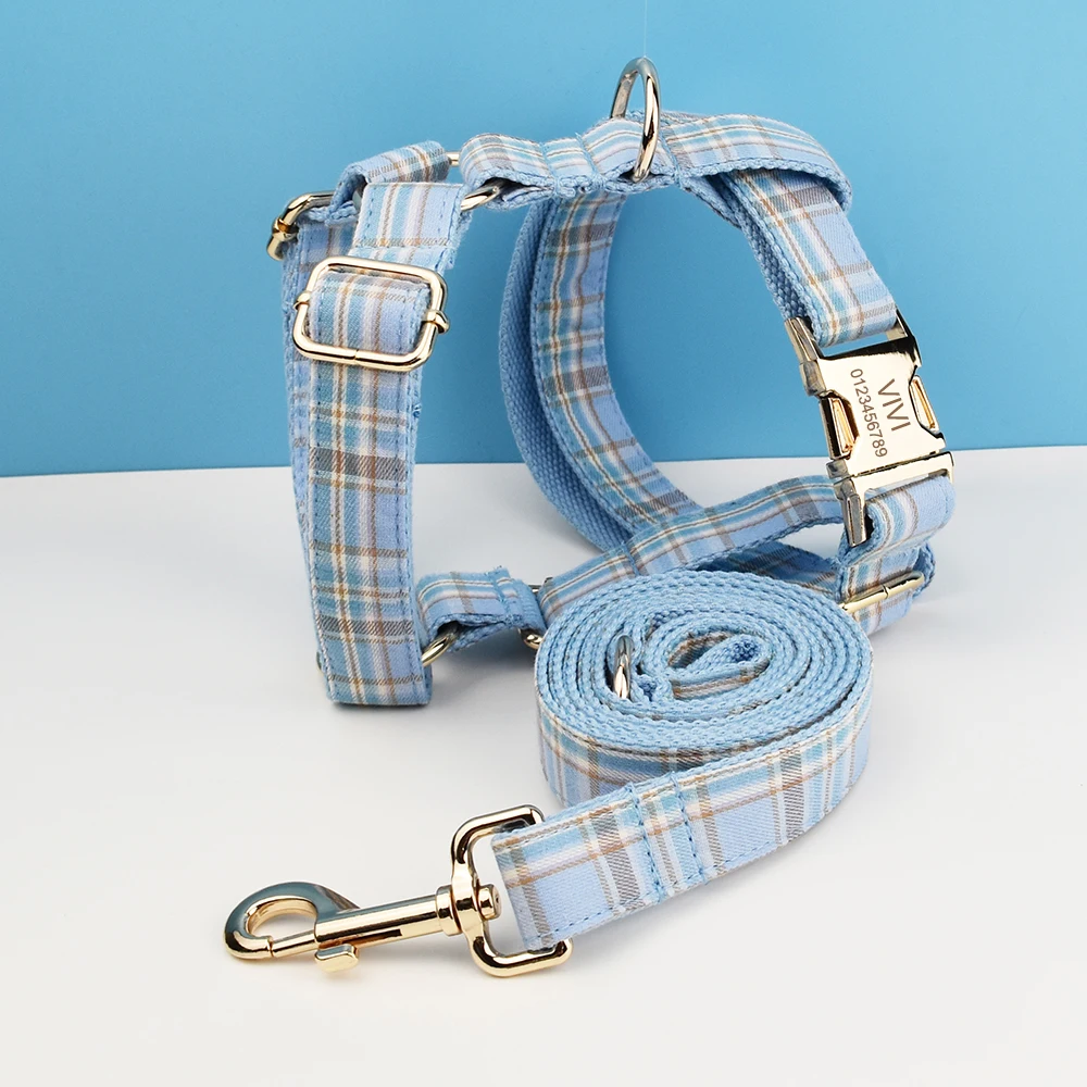 Plaid Dog Collar And Leash Set For Dogs Custom Engraved Nameplate Pet Supplies Dog Leash Grid 16