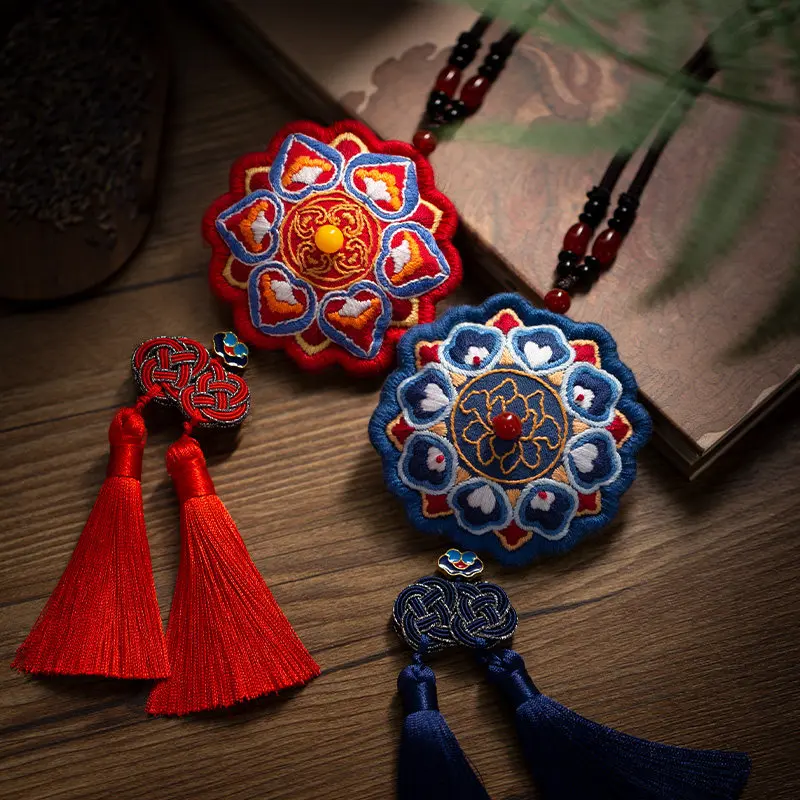 Diy Chinese Traditional Caisson Pattern Embroidery Sachet Or Kit Double Tassel Peace Amulet Car Hanging Pendant Gift For Lovers