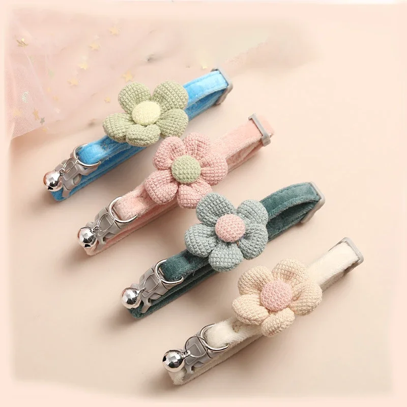 

Pet Cat Plush Collar with Bell Sun Flower Cartoon Rabbit Bowtie Soft Polyester Dog Collar Colorful Adjustable Cat Puppy Necklace