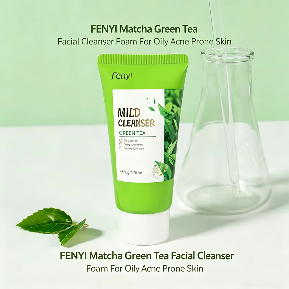FENYI Matcha Green Tea Facial Cleanser Foam For Oily Acne Prone Skin Pores Exfoliating Face Scrub Blackhead Removal  Was