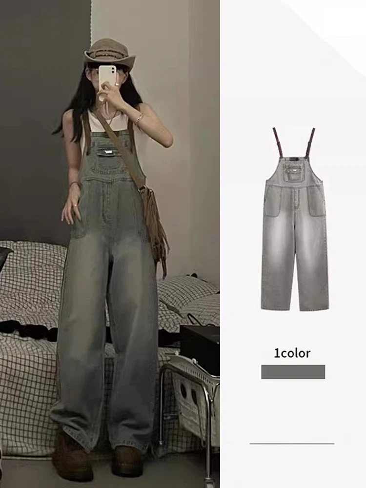 

Женские джинсовые комбинезоны в стиле рустик, летние, тонкие, маленького размера, цельные, с высокой талией, свободные, прямого кроя