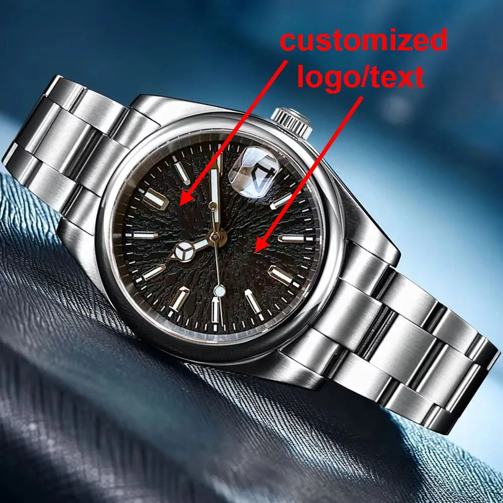 

Мужские часы 36/39 мм по индивидуальному заказу, синяя чайная чашка, циферблат даты, светящиеся метки, сапфировое стекло, водонепроницаемый стальной браслет 100 м