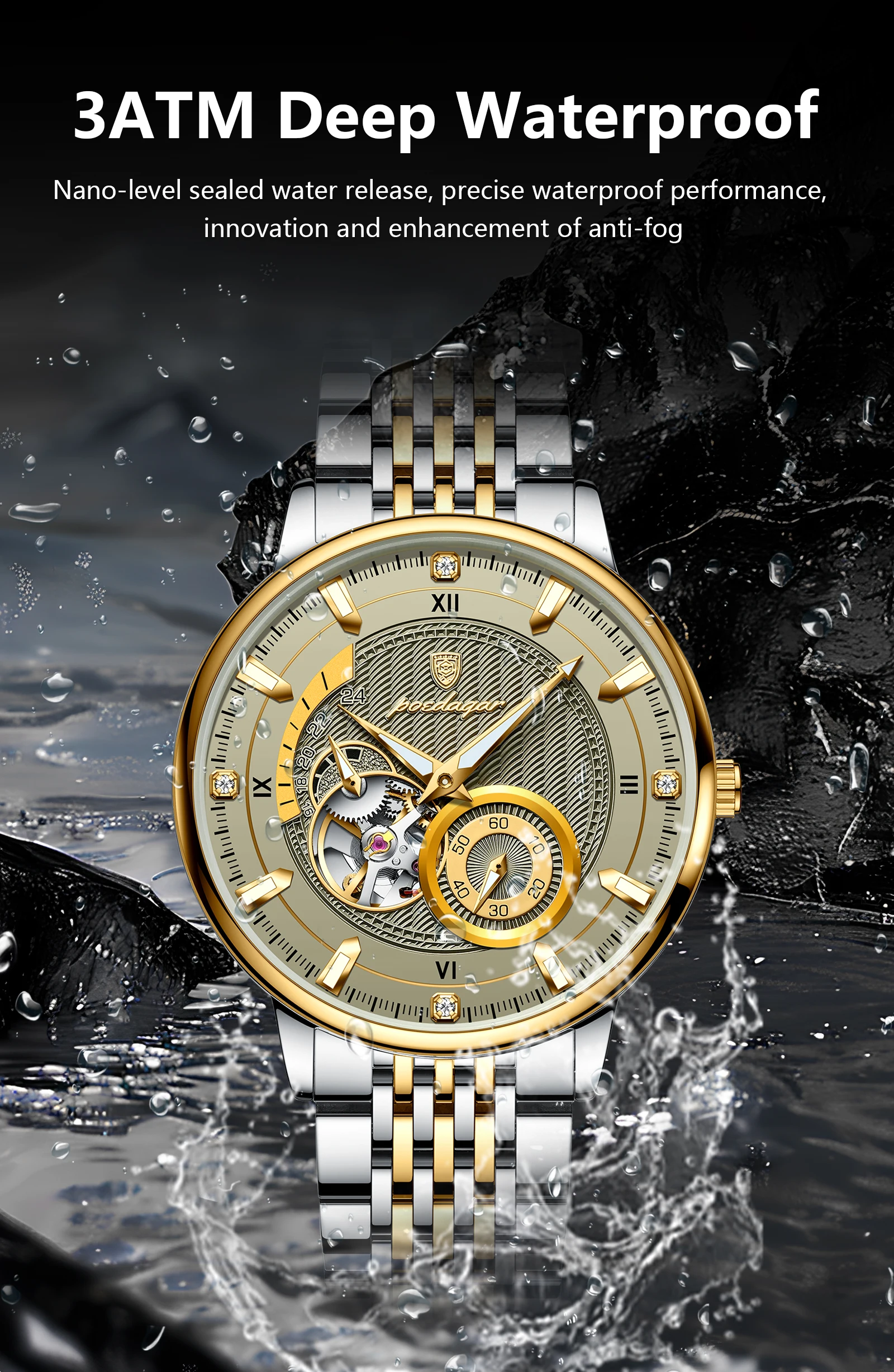 POEDAGAR Top Luxus Mann Armbanduhr Leucht Hohl Tourbillon Edelstahl Männer Uhr Mechanische Automatische herren Uhren Reloj – Detail 10