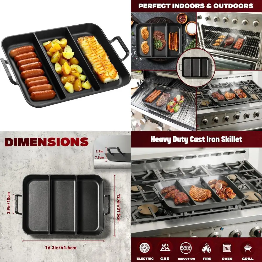 

Nonstick 16 Inch Cast Iron Skillet with Perforated Grill Surface and Dual Handles - Pre-Seasoned Large Griddle Pan Frying Pan fo