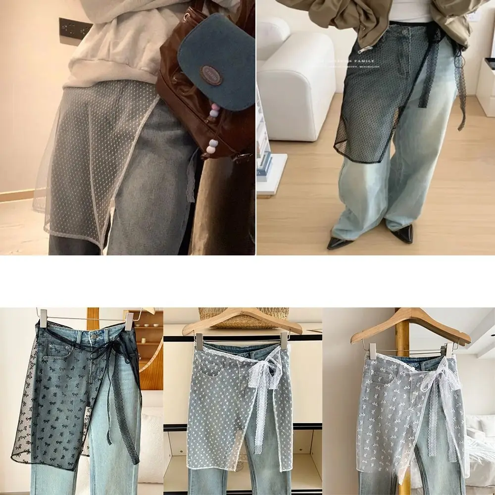 

Korean Lace Lace Layered Gauze Skirt Unique Lace Up Thin Lace Floral Skirt Korean Version Tie Up Spicy Girl Apron Summer