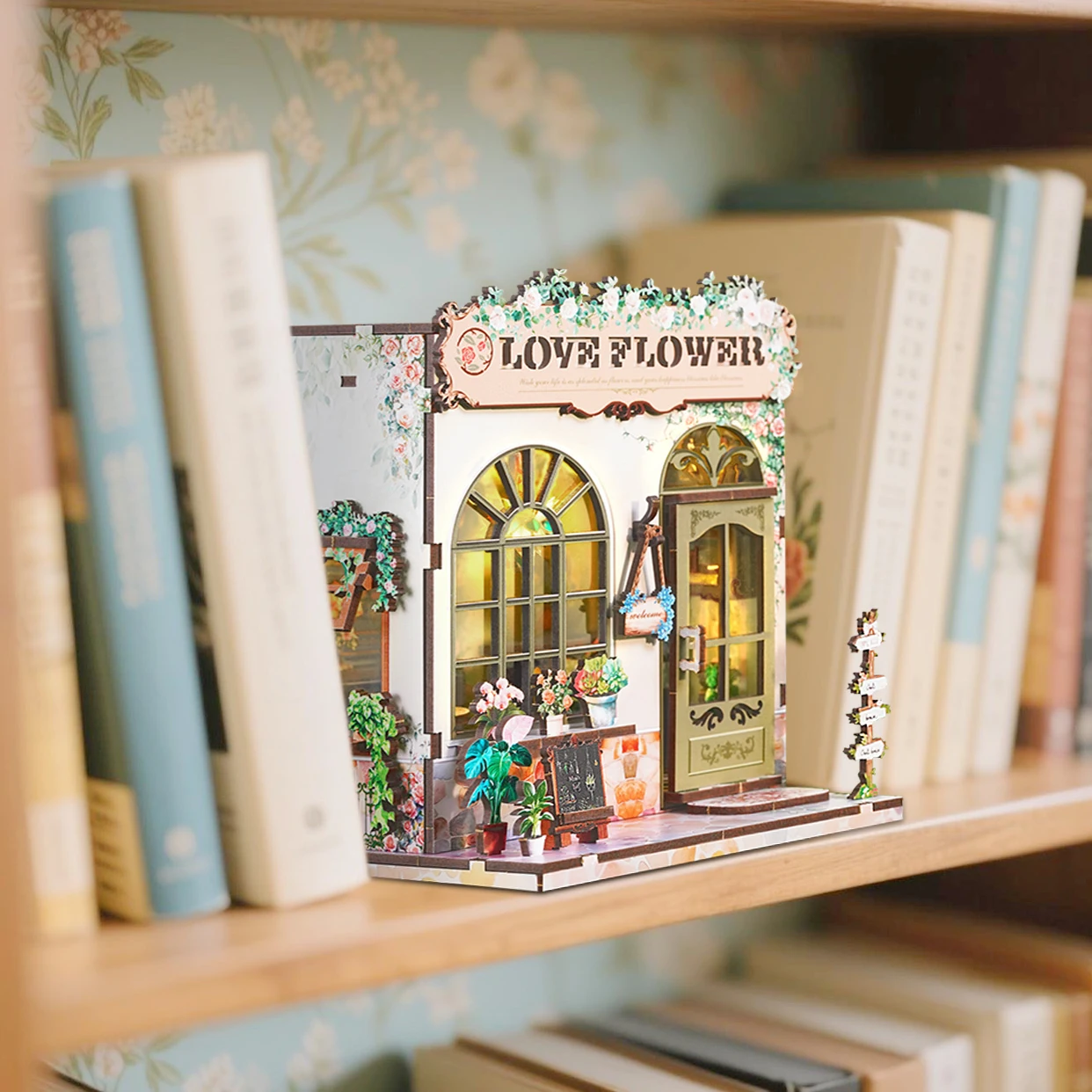 DIY Holz Love Flower Casa Puppenhäuser Miniaturmodellbausätze Puppenhaus mit Möbeln 3D-Puzzle für Freunde Geburtstagsgeschenke