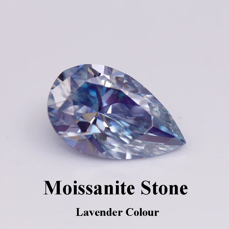 

Moissanite Stone Pear Cut Lavender Colour Lab Created Diamond Gemstone Advanced Jewelry Making Materials with GRA Certificate