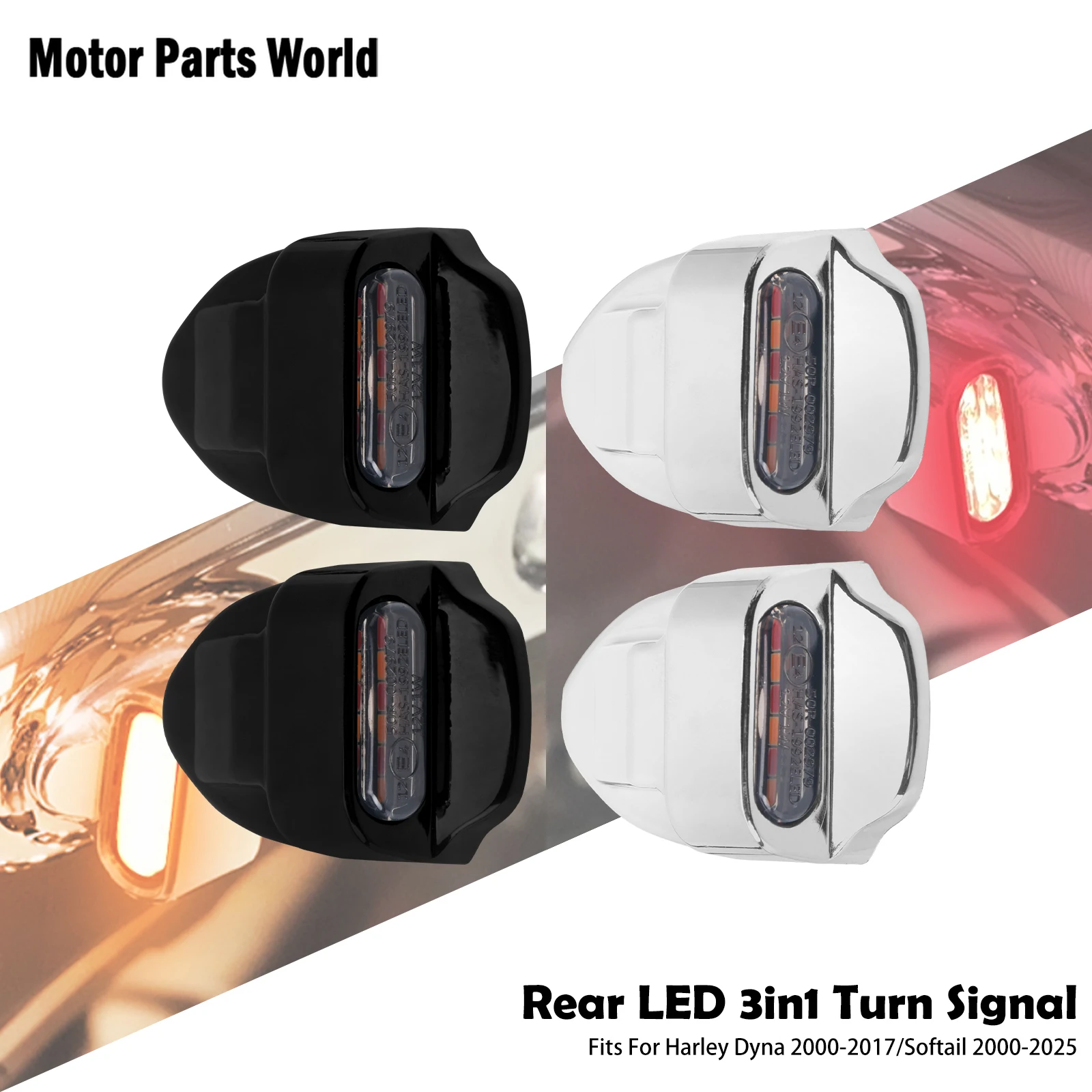 

1Pair Turn Signal Indicator Motorcycle Rear LED 3in1 Turn Signal Light For Harley Dyna Street Bob 2000-2017 Softail 2000-2015