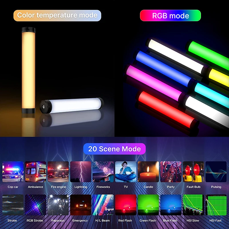 Ulanzi VL110 24CM Handheld Light Wand 2500K-9000K RGB Colorful Stick Light 2600mAh Assembled Magnetic LED Light Stick for Video